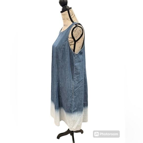 J. Jill Denim Dress Ombre Sleeveless with Pockets Blue White Womens Medium - Picture 2 of 12